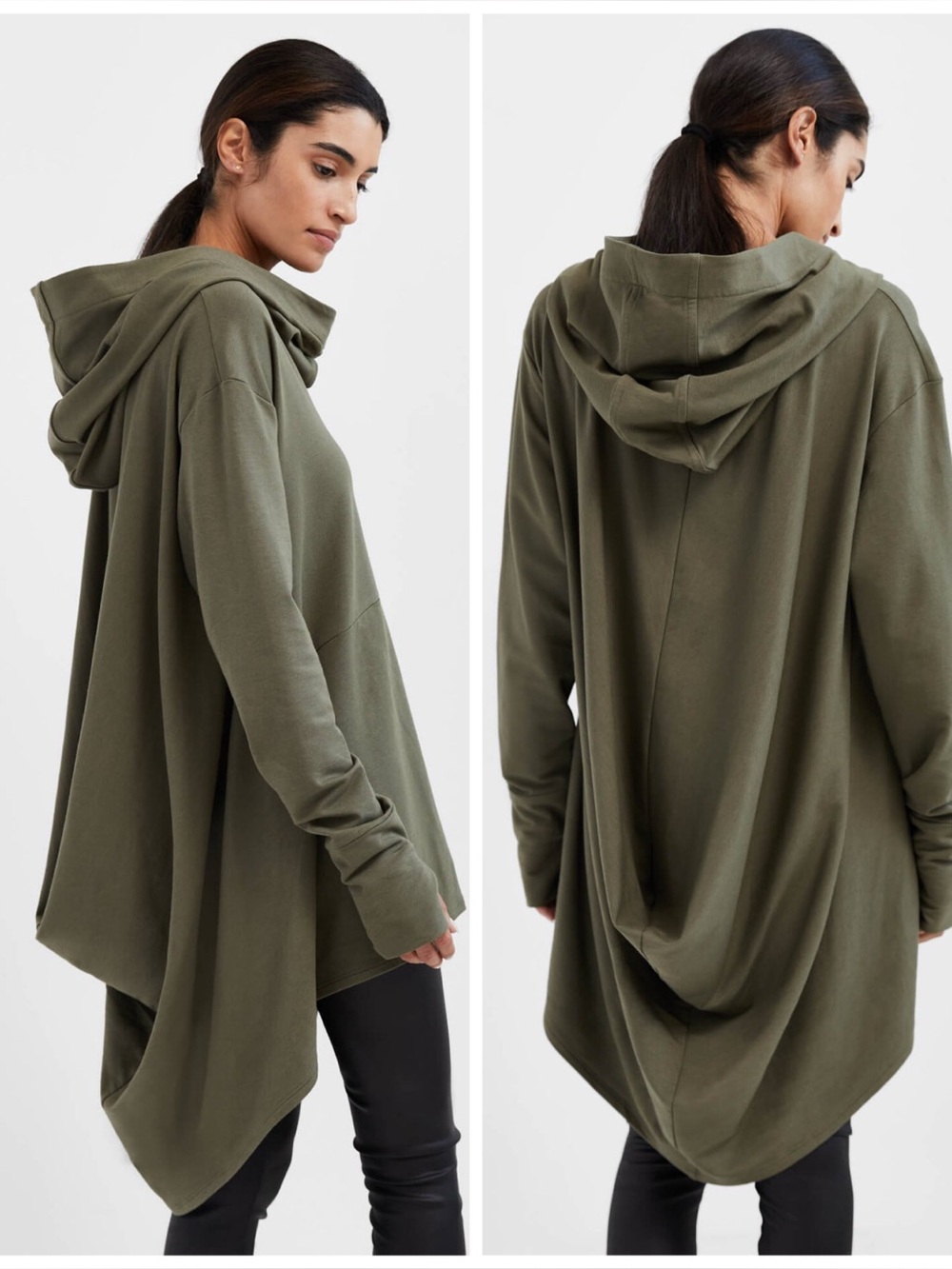 Marcella Firenze Hoodie Oversized Lightweight French Terry Tunic in Olive Green